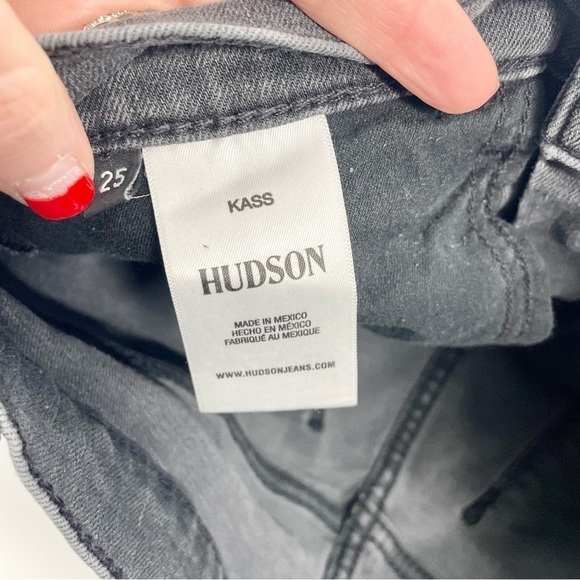 HUDSON Kass High Rise & Straight Fit Jeans Raw Hem Faded Black‎ Distressed 25 - Picture 14 of 15